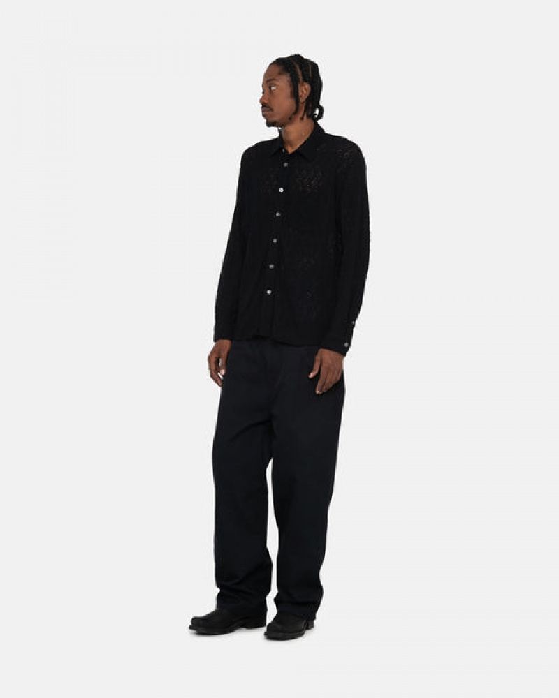 Men Stussy Lace Ls Shirts Black Australia | QUK-2619