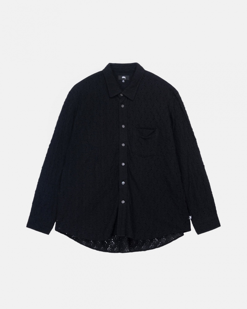 Men Stussy Lace Ls Shirts Black Australia | QUK-2619