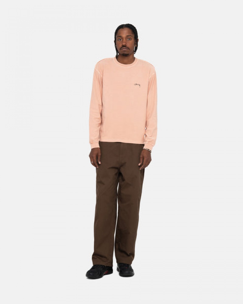 Men Stussy Lazy Ls Tee Tops Light Pink Australia | CWW-2491