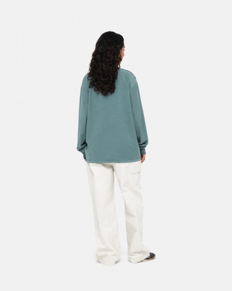 Men Stussy Lazy Ls Tee Tops Turquoise Australia | DPA-5856