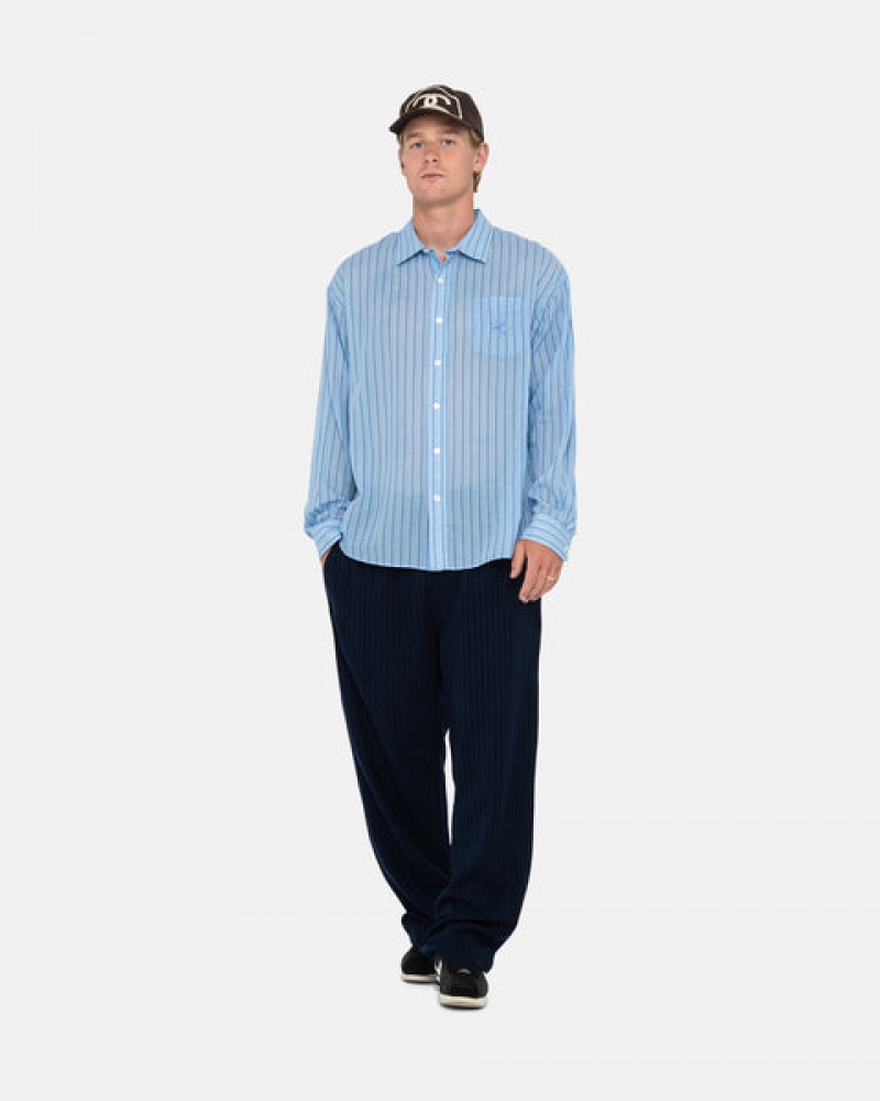 Men Stussy Light Weight Classic Shirts Blue Australia | ARI-0781