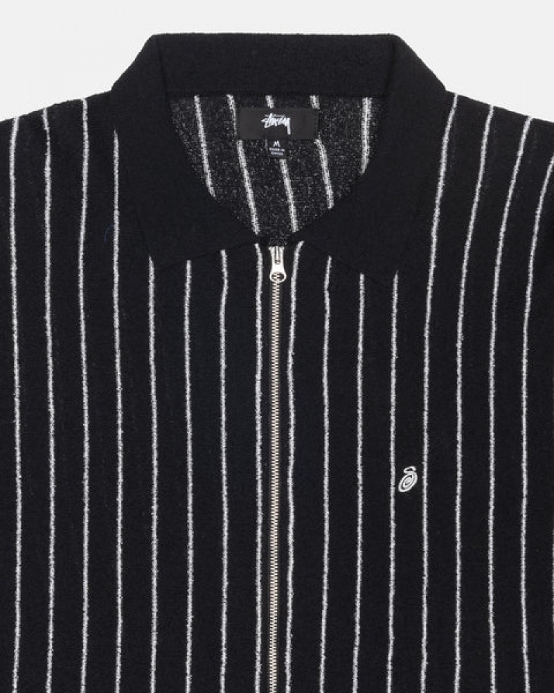 Men Stussy Light Weight Ls Zip Polo Shirts Black Australia | SSB-2816