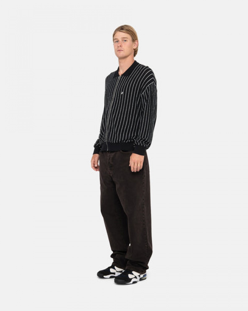 Men Stussy Light Weight Ls Zip Polo Shirts Black Australia | SSB-2816