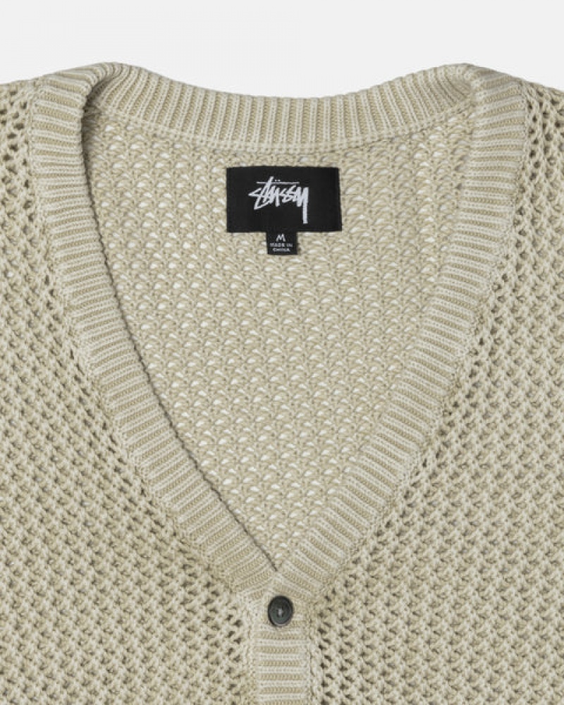 Men Stussy Loose Gauge Cardigan Sweaters Beige Australia | DOA-5295