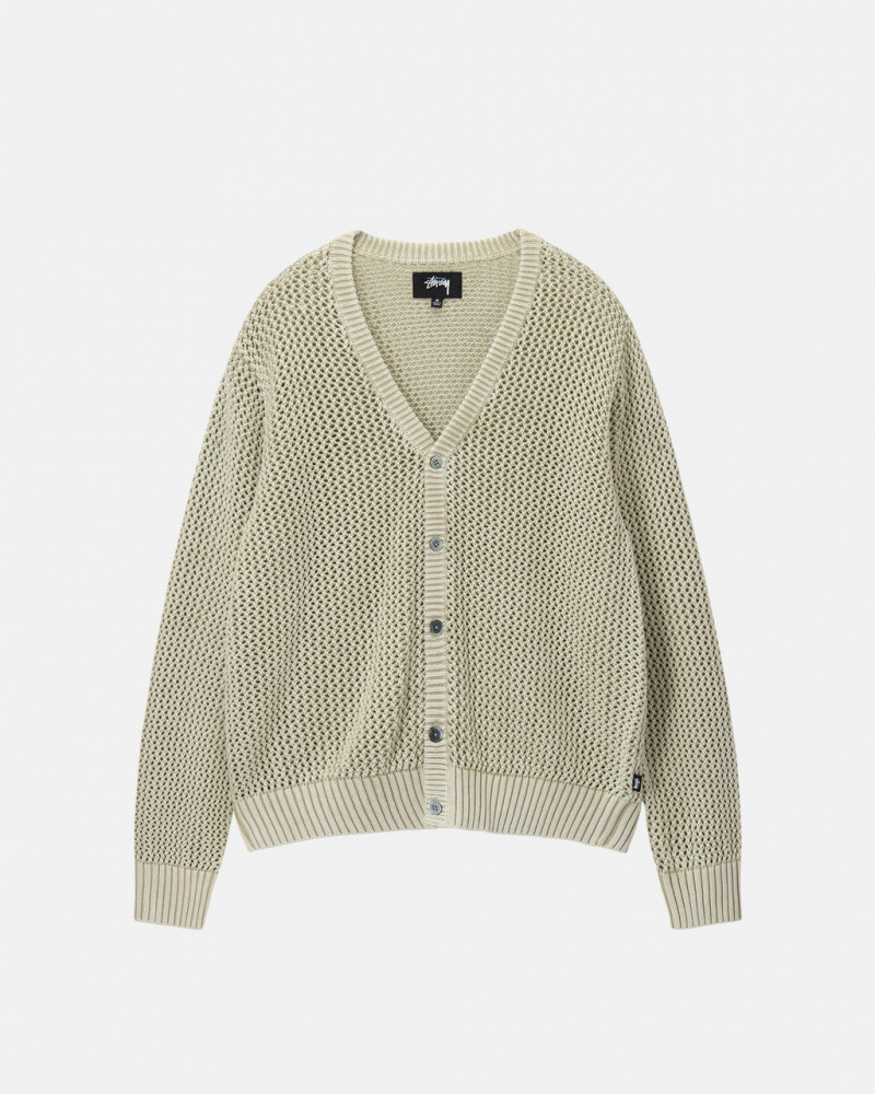 Men Stussy Loose Gauge Cardigan Sweaters Beige Australia | DOA-5295