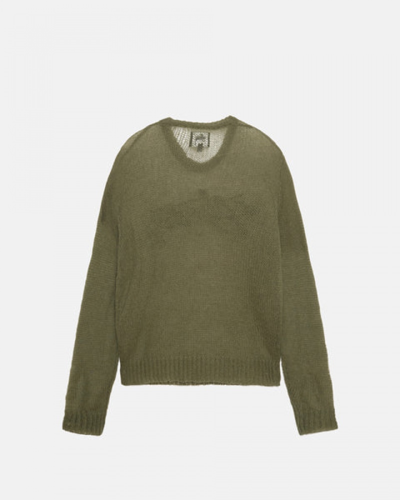 Men Stussy Loose Knit Sweaters Olive Australia | EFF-8792