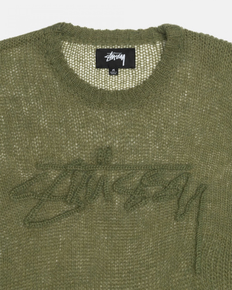 Men Stussy Loose Knit Sweaters Olive Australia | EFF-8792