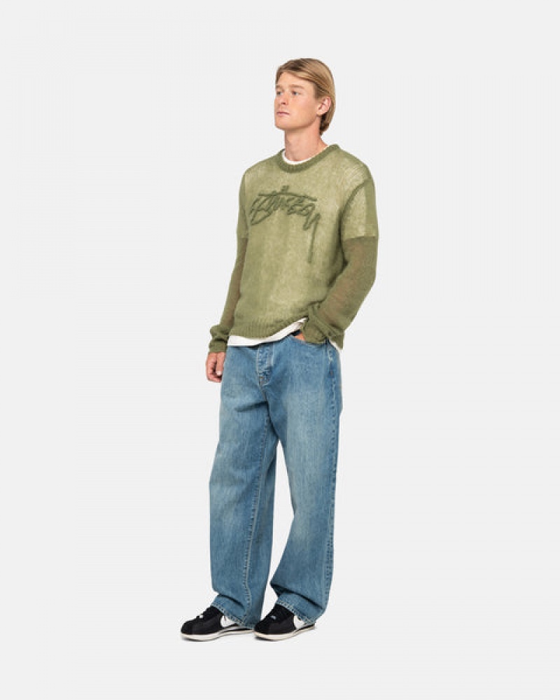 Men Stussy Loose Knit Sweaters Olive Australia | EFF-8792