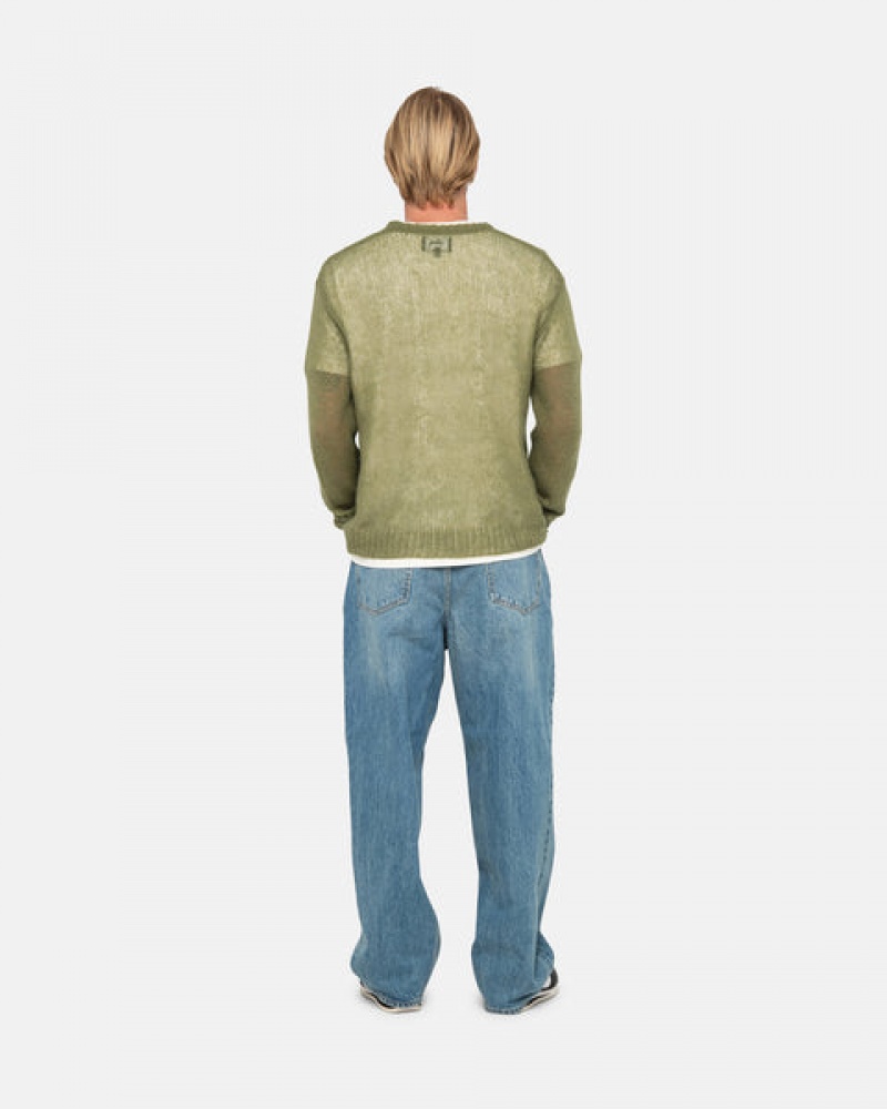 Men Stussy Loose Knit Sweaters Olive Australia | EFF-8792