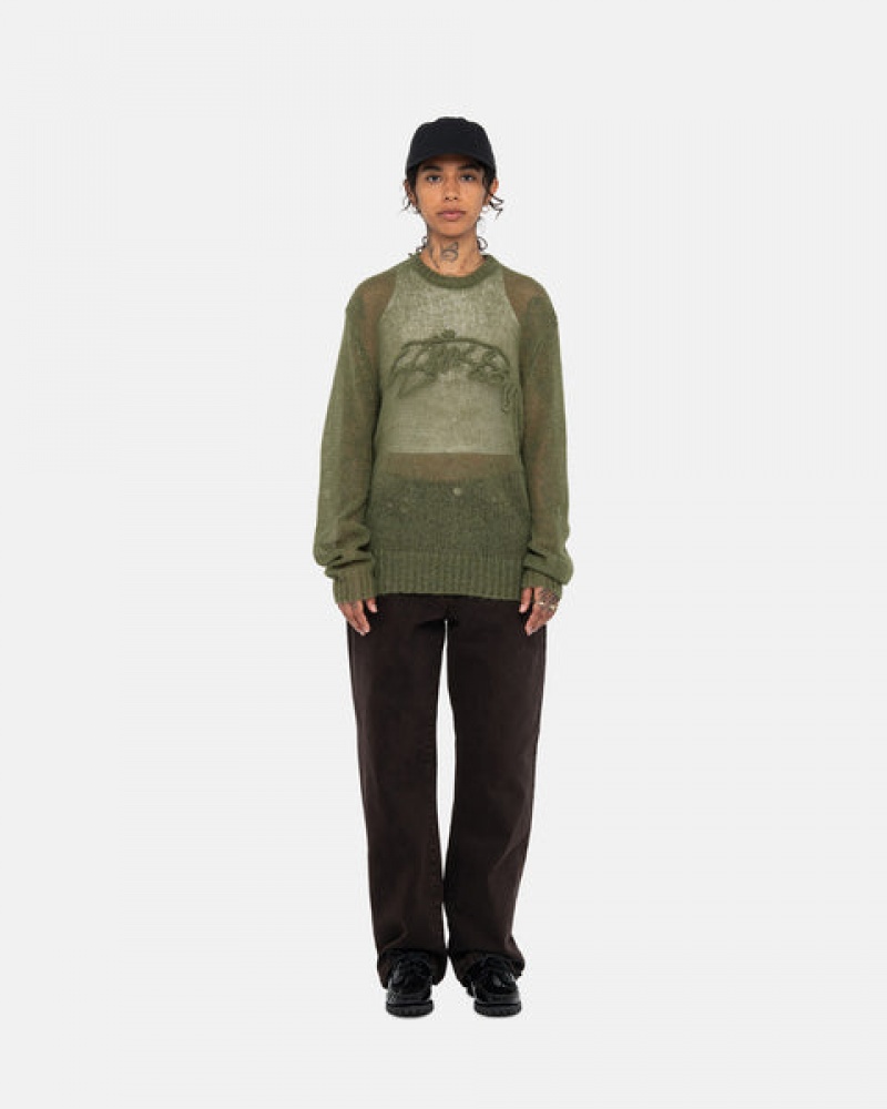 Men Stussy Loose Knit Sweaters Olive Australia | EFF-8792