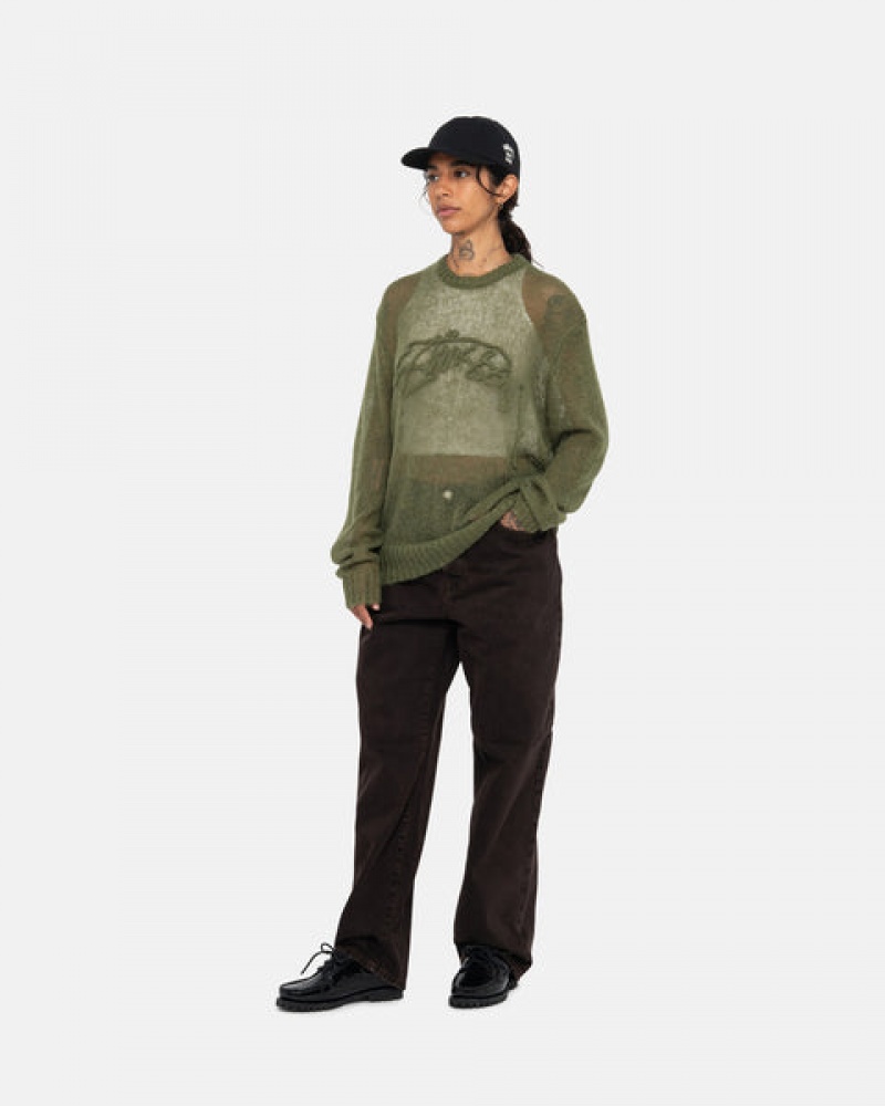 Men Stussy Loose Knit Sweaters Olive Australia | EFF-8792