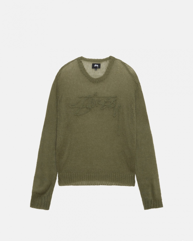 Men Stussy Loose Knit Sweaters Olive Australia | EFF-8792