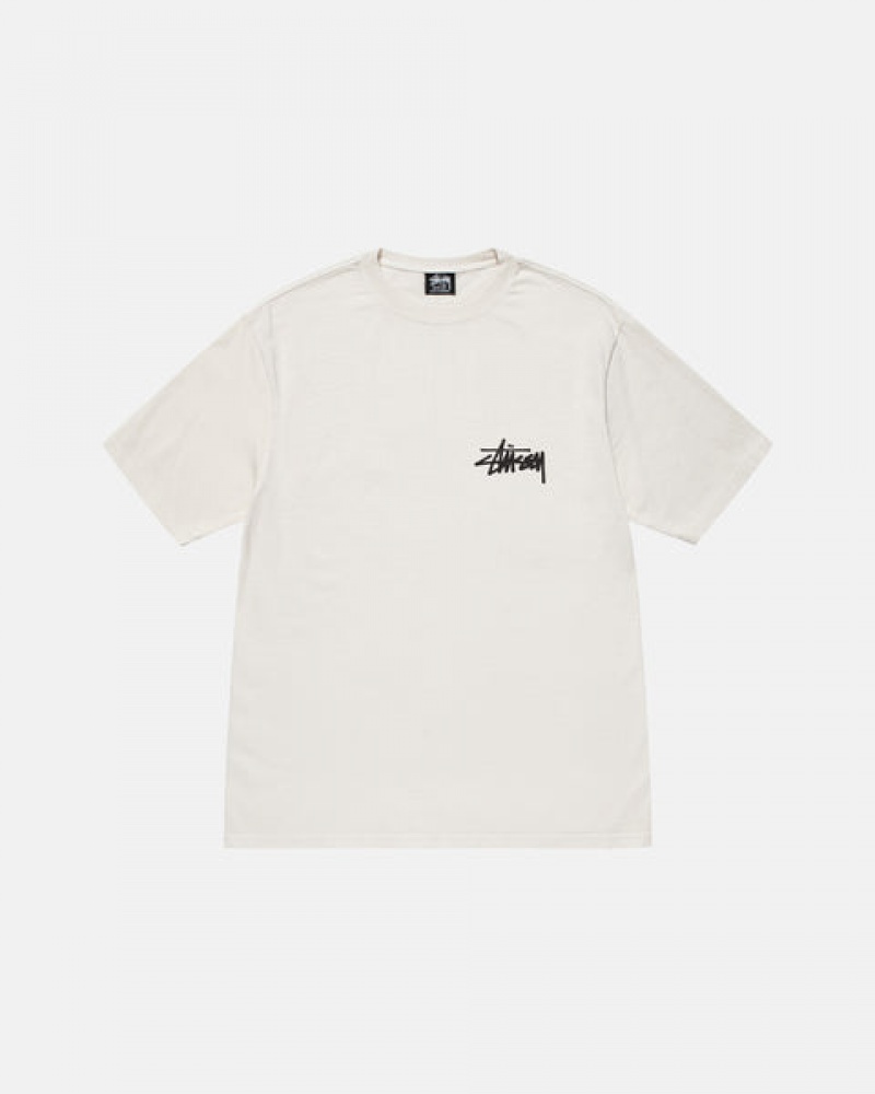 Men Stussy Old Phone Tee Pigment Dyed T Shirt Beige Australia | ILR-7017