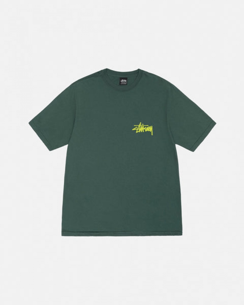 Men Stussy Old Phone Tee Pigment Dyed T Shirt Green Australia | DJA-6077