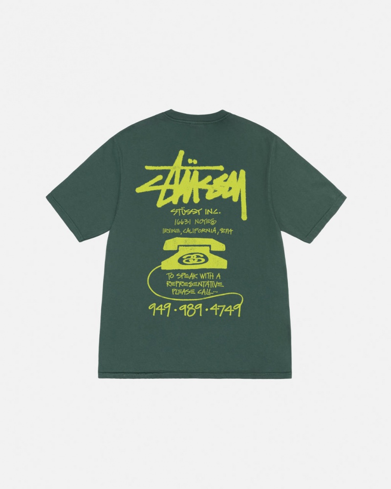 Men Stussy Old Phone Tee Pigment Dyed T Shirt Green Australia | DJA-6077