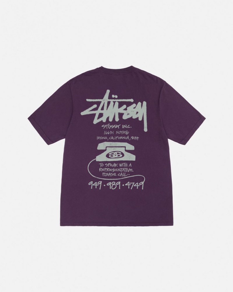 Men Stussy Old Phone Tee Pigment Dyed T Shirt Purple Australia | EHR-2177