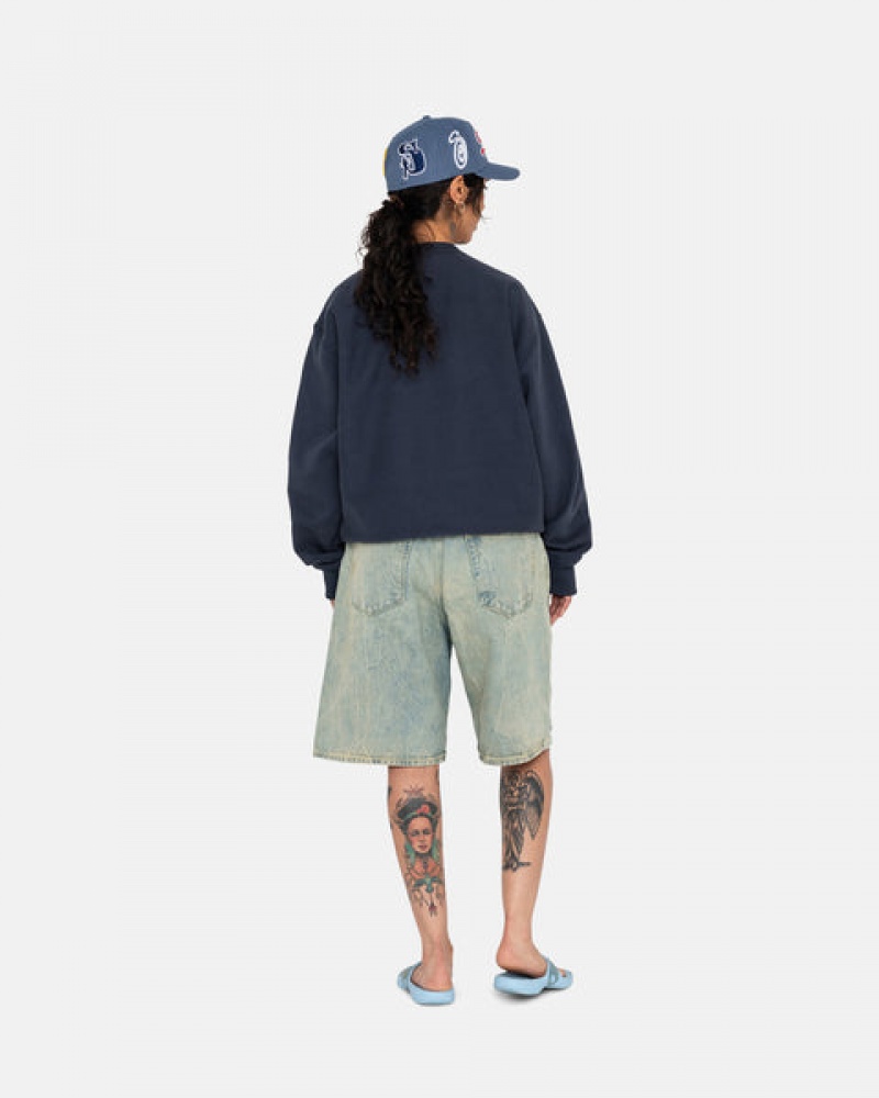 Men Stussy Overdyed Stock Logo Crew Sweatshirts Navy Australia | GQP-1234