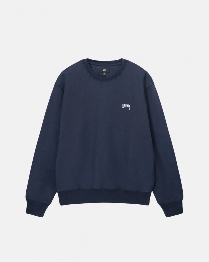 Men Stussy Overdyed Stock Logo Crew Sweatshirts Navy Australia | GQP-1234