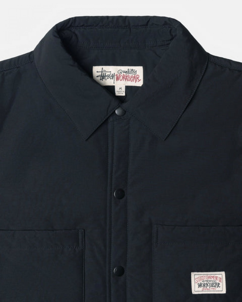 Men Stussy Padded Tech Over Shirt Jackets Black Australia | IED-5287