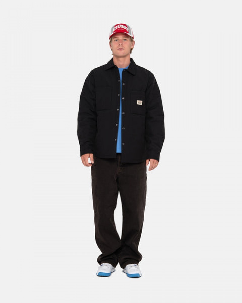 Men Stussy Padded Tech Over Shirt Jackets Black Australia | IED-5287