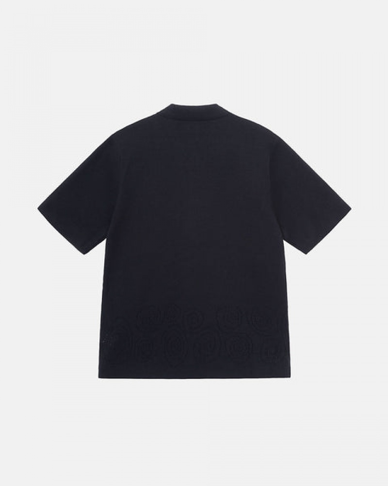 Men Stussy Perforated Swirl Knit Shirts Black Australia | IPW-4596