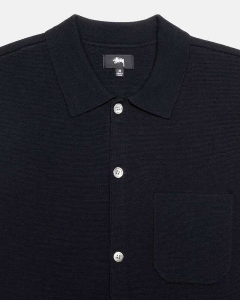 Men Stussy Perforated Swirl Knit Shirts Black Australia | IPW-4596