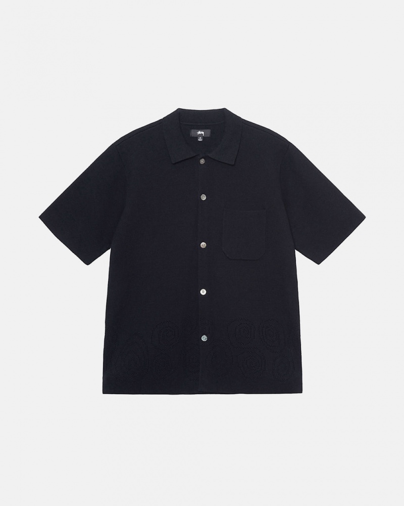 Men Stussy Perforated Swirl Knit Shirts Black Australia | IPW-4596