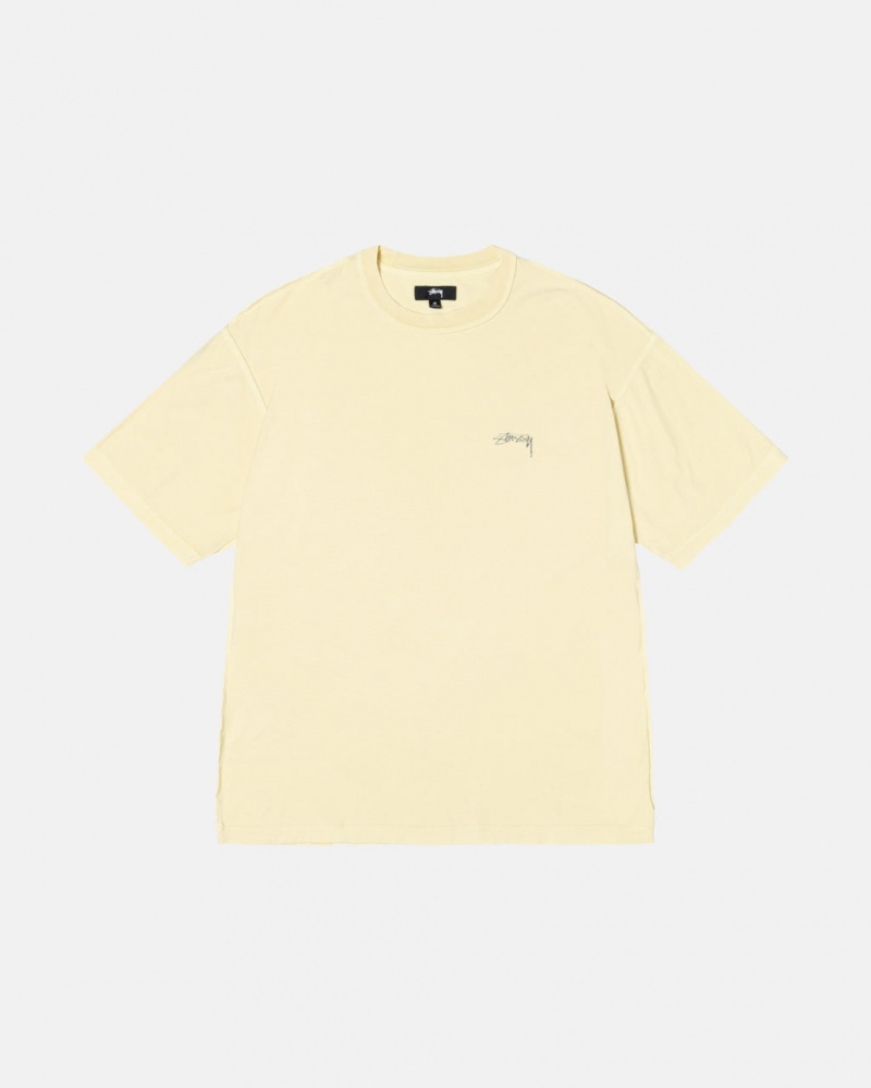 Men Stussy Pig. Dyed Inside Out Crew T Shirt Yellow Australia | RXV-2821