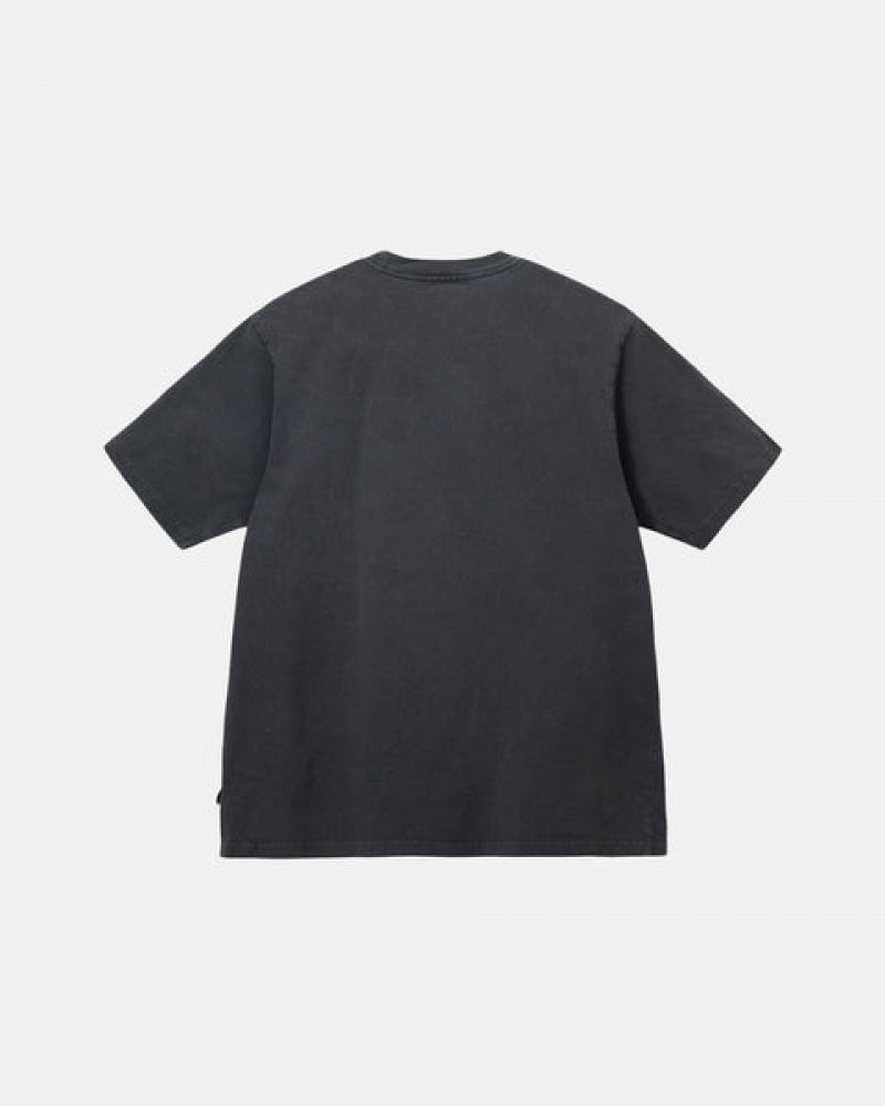 Men Stussy Pigment Dyed Crew T Shirt Black Australia | AHT-9431