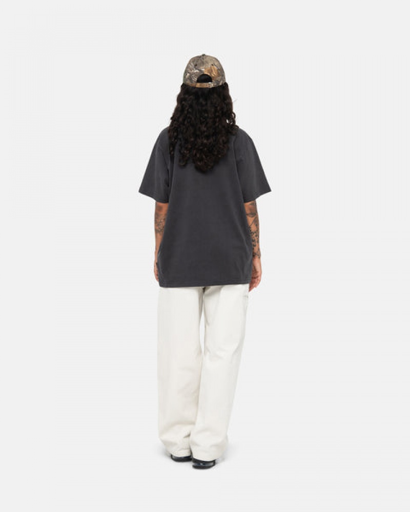 Men Stussy Pigment Dyed Crew T Shirt Black Australia | AHT-9431