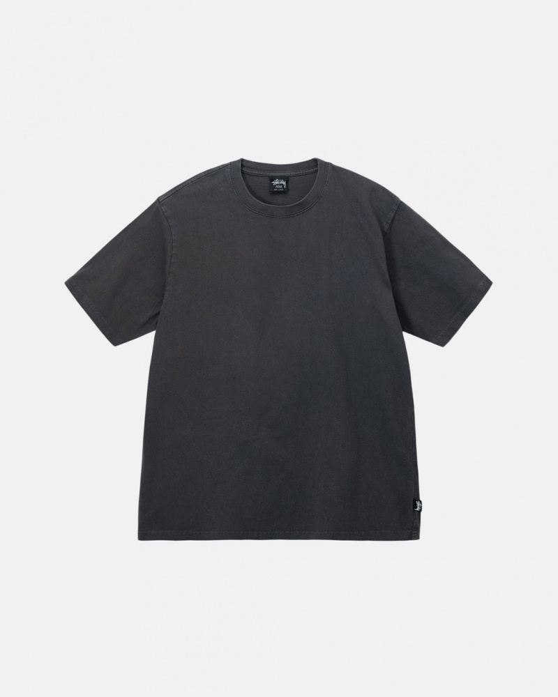 Men Stussy Pigment Dyed Crew T Shirt Black Australia | AHT-9431