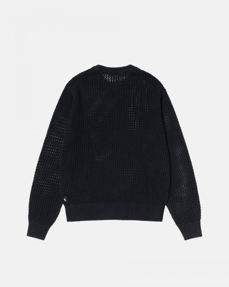 Men Stussy Pigment Dyed Loose Gauge Knit Sweaters Black Australia | LMQ-7707