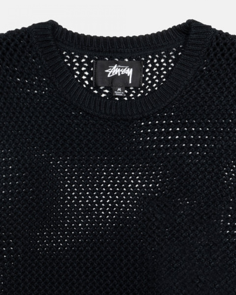 Men Stussy Pigment Dyed Loose Gauge Knit Sweaters Black Australia | LMQ-7707