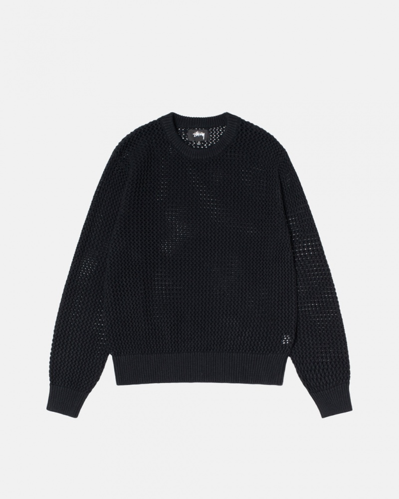 Men Stussy Pigment Dyed Loose Gauge Knit Sweaters Black Australia | LMQ-7707