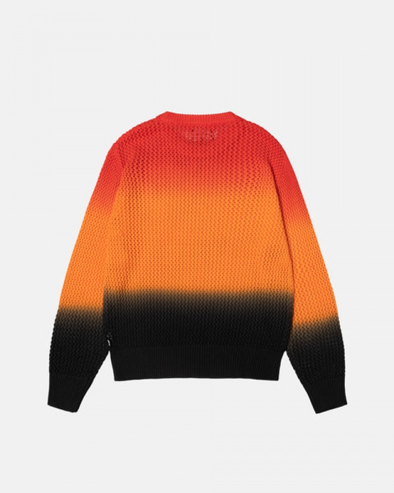 Men Stussy Pigment Dyed Loose Gauge Knit Sweaters Black / Red Australia | PHE-8823