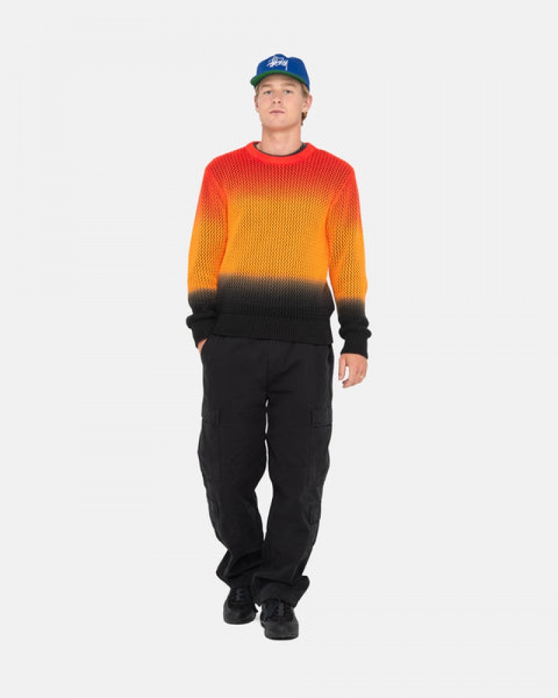 Men Stussy Pigment Dyed Loose Gauge Knit Sweaters Black / Red Australia | PHE-8823