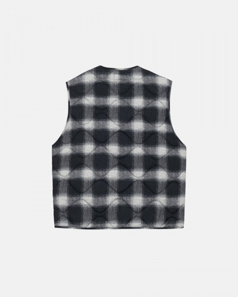 Men Stussy Plaid Nylon Liner Vest Black Australia | MNZ-6817