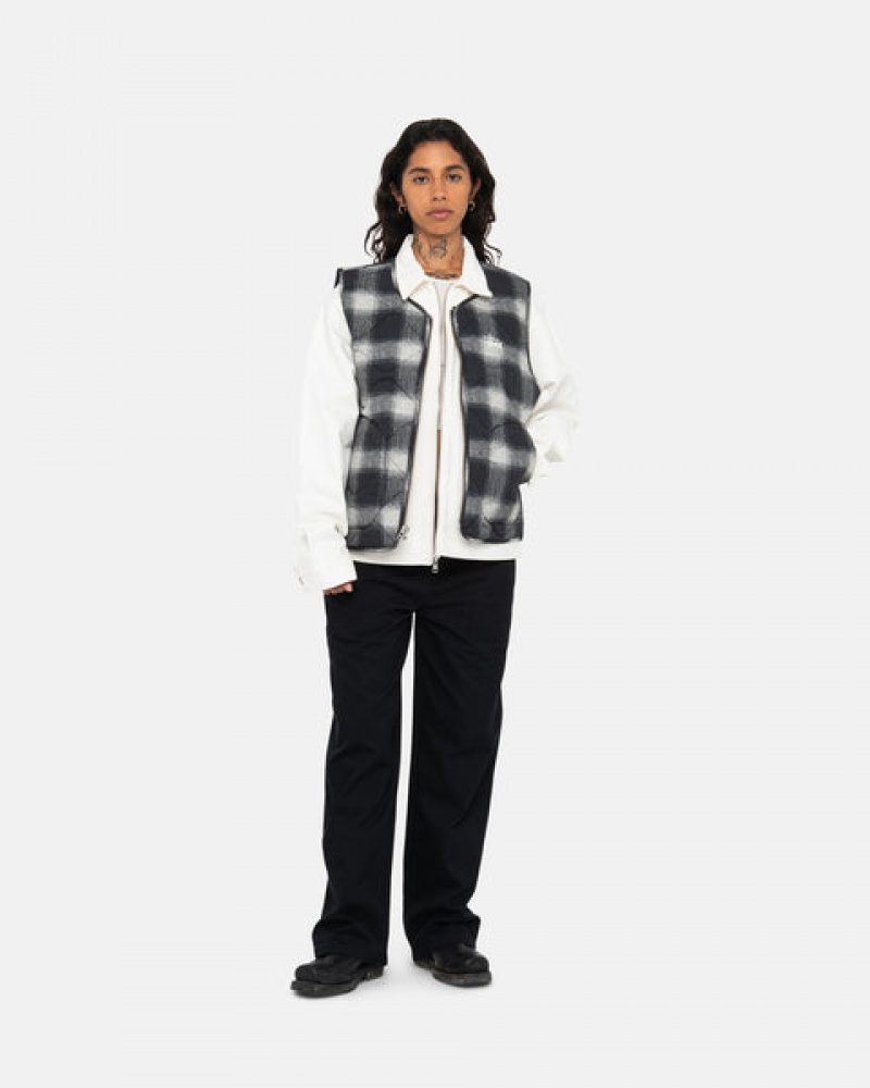 Men Stussy Plaid Nylon Liner Vest Black Australia | MNZ-6817