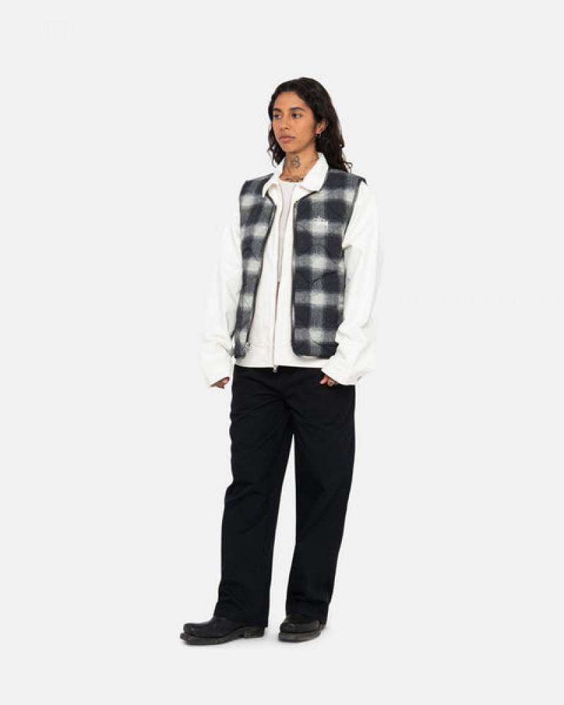 Men Stussy Plaid Nylon Liner Vest Black Australia | MNZ-6817