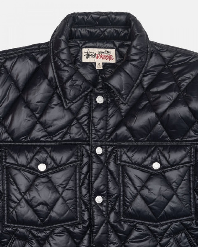 Men Stussy Ranch Jacket Quilted Nylon Jackets Black Australia | TFV-1291