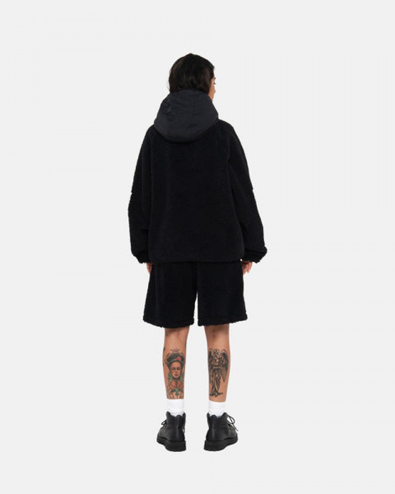 Men Stussy Sherpa Paneled Hooded Jackets Black Australia | UIL-0405