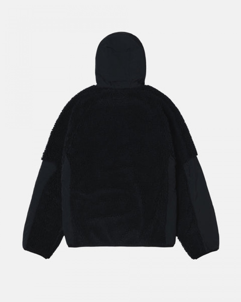 Men Stussy Sherpa Paneled Hooded Jackets Black Australia | UIL-0405