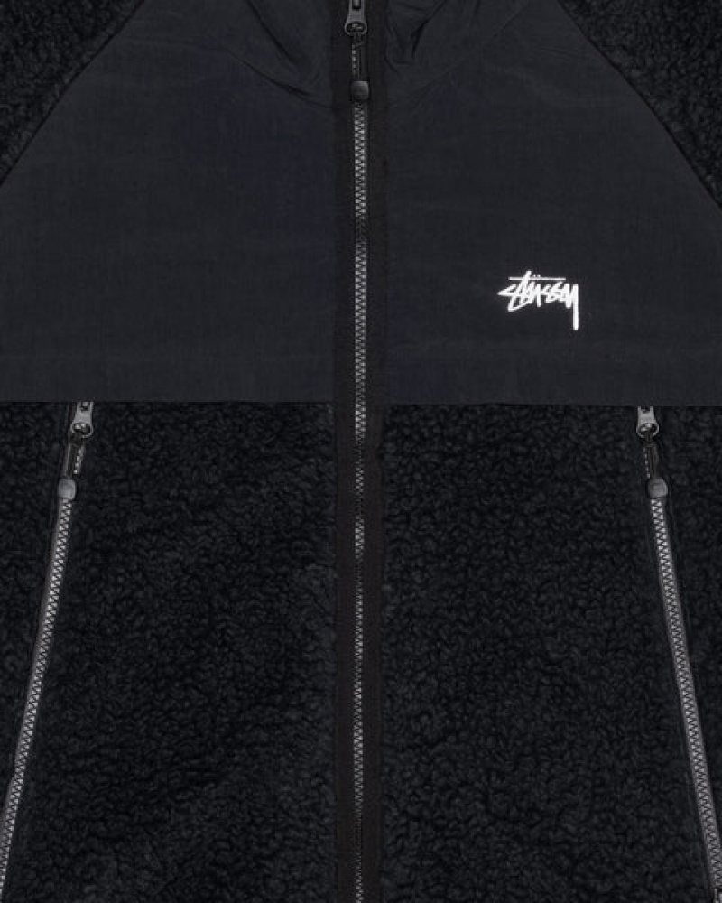 Men Stussy Sherpa Paneled Hooded Jackets Black Australia | UIL-0405