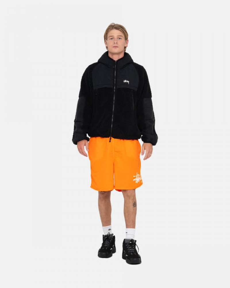 Men Stussy Sherpa Paneled Hooded Jackets Black Australia | UIL-0405