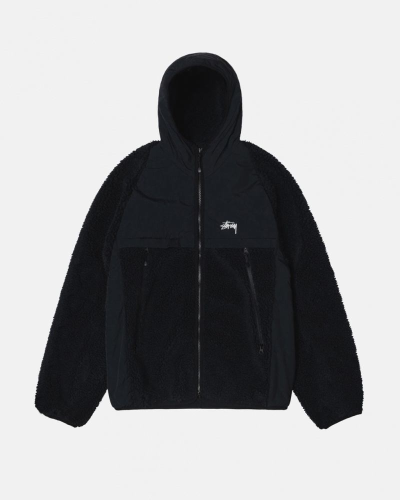 Men Stussy Sherpa Paneled Hooded Jackets Black Australia | UIL-0405