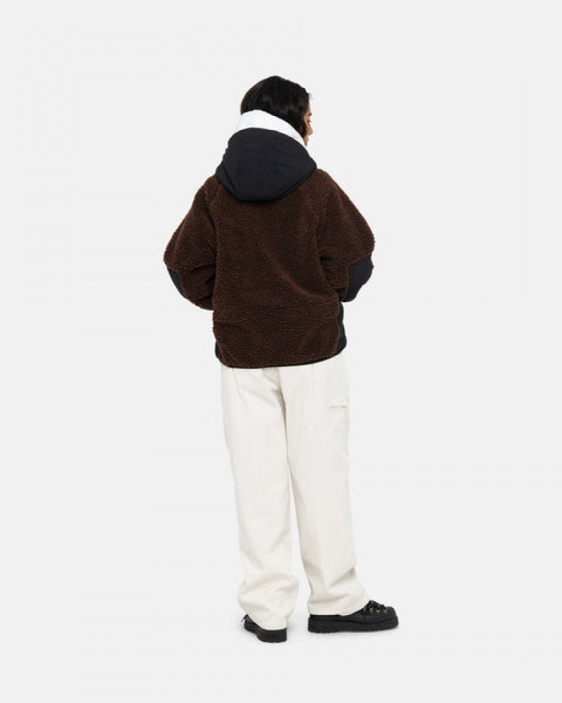 Men Stussy Sherpa Paneled Hooded Jackets Brown Australia | ZLQ-5583