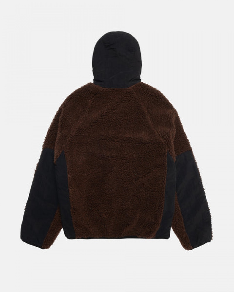 Men Stussy Sherpa Paneled Hooded Jackets Brown Australia | ZLQ-5583