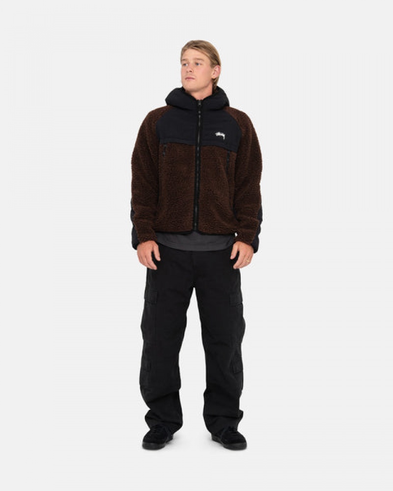 Men Stussy Sherpa Paneled Hooded Jackets Brown Australia | ZLQ-5583