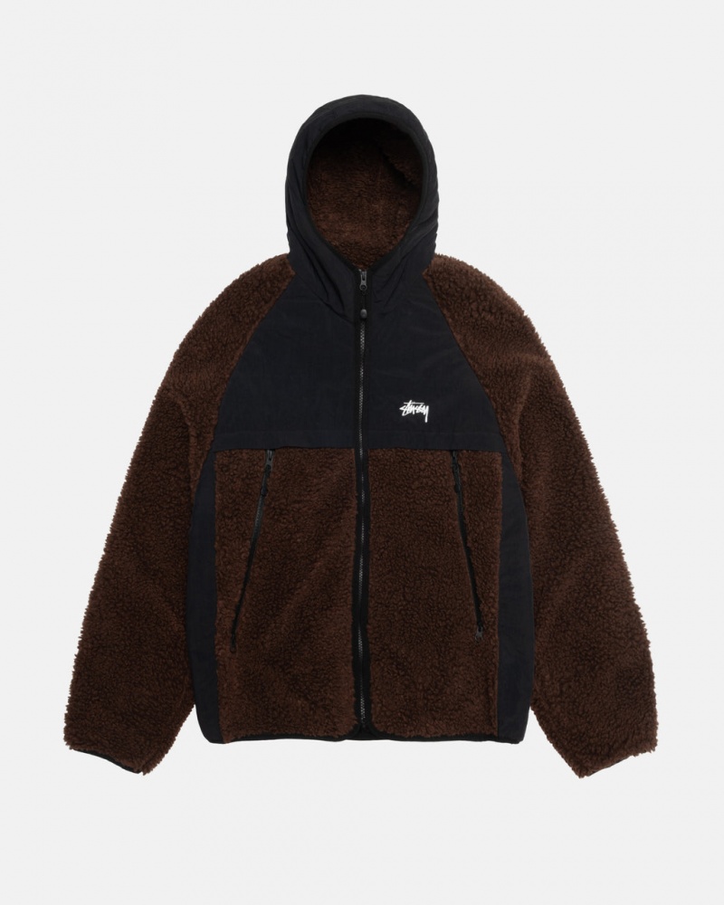 Men Stussy Sherpa Paneled Hooded Jackets Brown Australia | ZLQ-5583