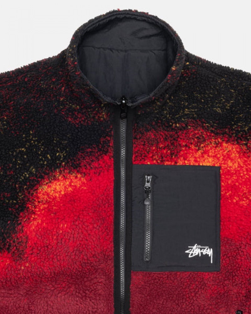 Men Stussy Sherpa Reversible Jackets Black / Red Australia | JKN-4877